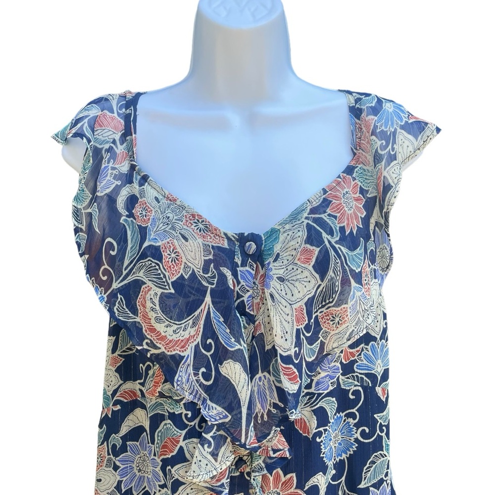 Anthropologie Maeve Off The Shoulder Flowy Floral Blouse Ruffle Top Size 14 - Picture 2 of 16